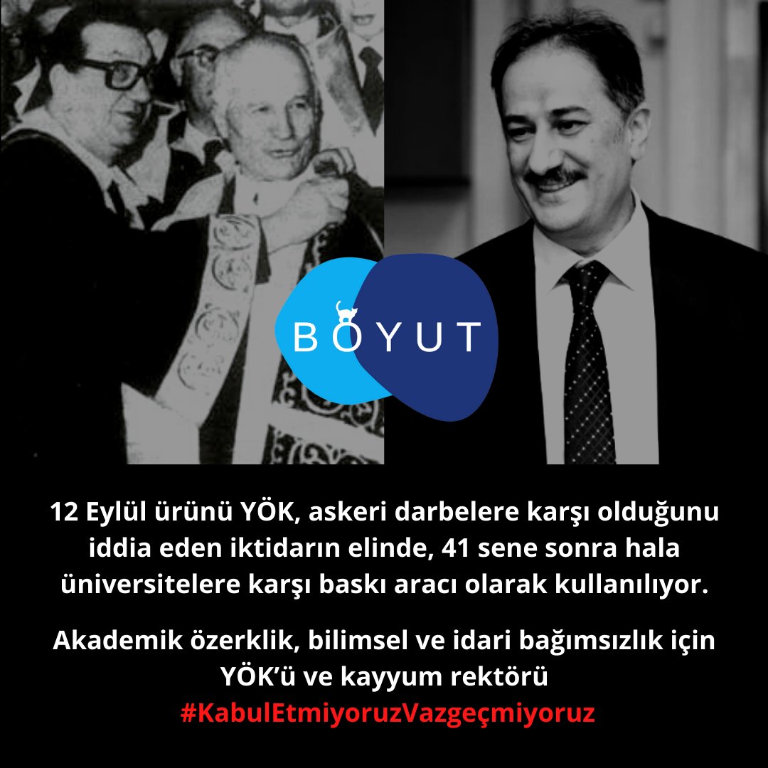 12 Eylül ürünü YÖK'ü de, YÖK eliyle Erdoğan'ın atadığı kayyum rektör Naci İnci'yi de 
#KabulEmiyoruzVazgeçmiyoruz #NaciİnciRektörümüzDeğildir 
#BoğaziçiDireniyor