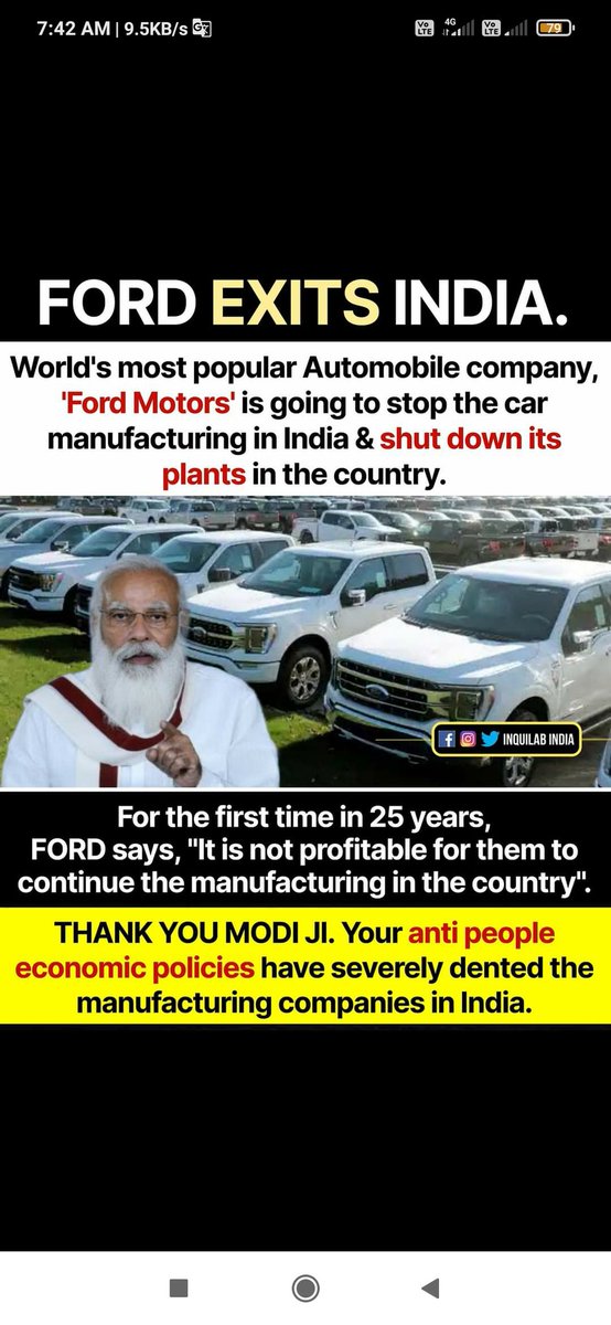 #मोदी_है_तो_बर्बादी_है
FORD EXITS INDIA. Thousands of employees to lose their jobs. 

Thank you Modi ji 🙏
