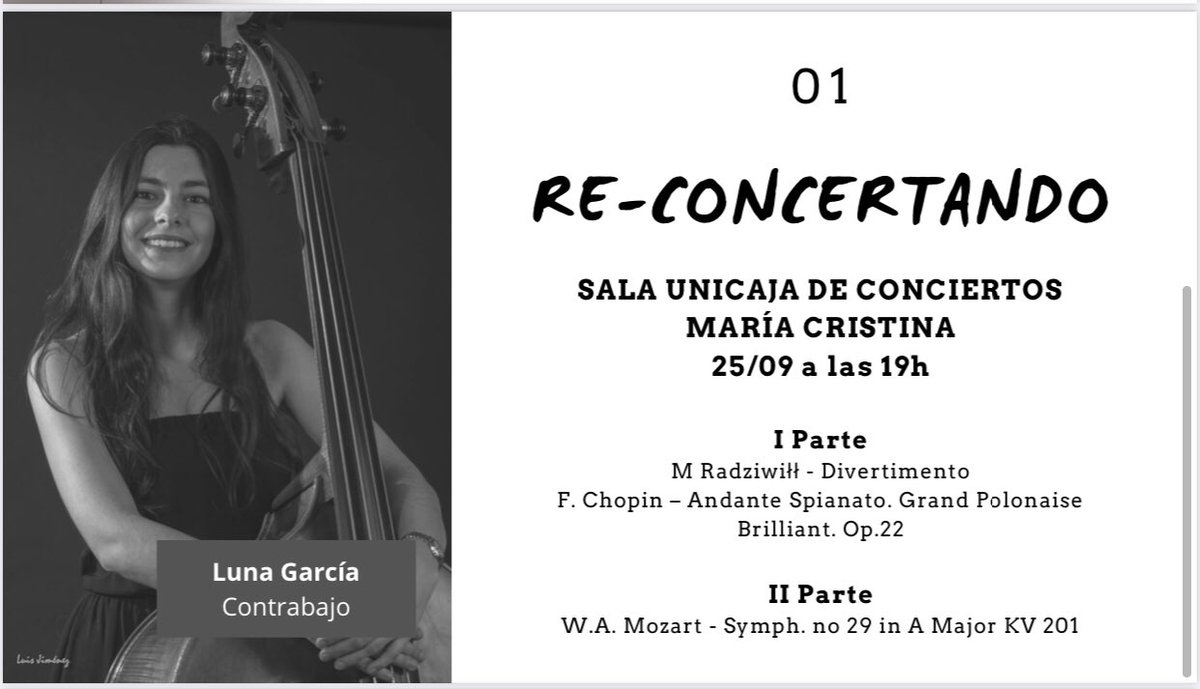 MalagaCamerata's tweet photo. 💥💥 1er CONCIERTO DE TEMPORADA

Estamos a escasas dos semanas de nuestro primer programa del curso 21-22.

Con un programa formado por obras de Radzwill, Chopin y Mozart, bajo la batuta del maestro polaco Jan Milosz y la solista local Alessandra Bianchi al piano

Saber más ⏬⏬ https://t.co/w28p7QCiLQ