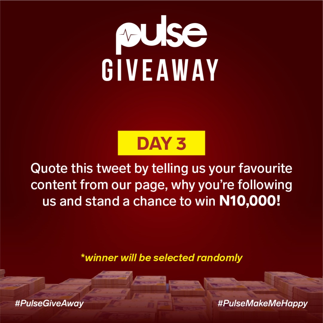 PulseNigeria247's tweet photo. π΅π€ Weβre giving away N10,000 to one loyal follower today! ππ½πΊπΌ
Check the banner for how to participate and be sure to use #PulseGiveaway #PulseMakeMeHappy in your replies.
Goodluck! https://t.co/9OVcS9Gw6F