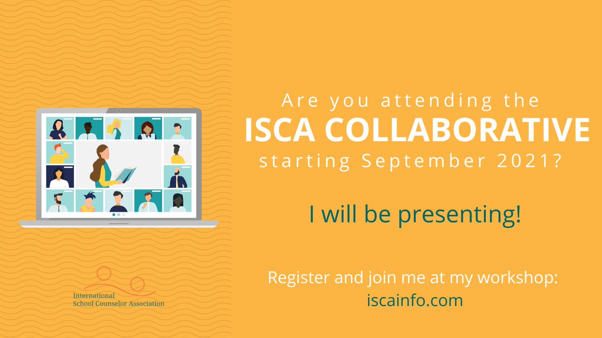 MsShannonL's tweet photo. Getting stoked for the @ISCACounselors #ISCACollaborative2021 starting soon! 
Come join a fantastic line-up of workshops run by awesome international school counselors. https://t.co/v3zAuA67ge
