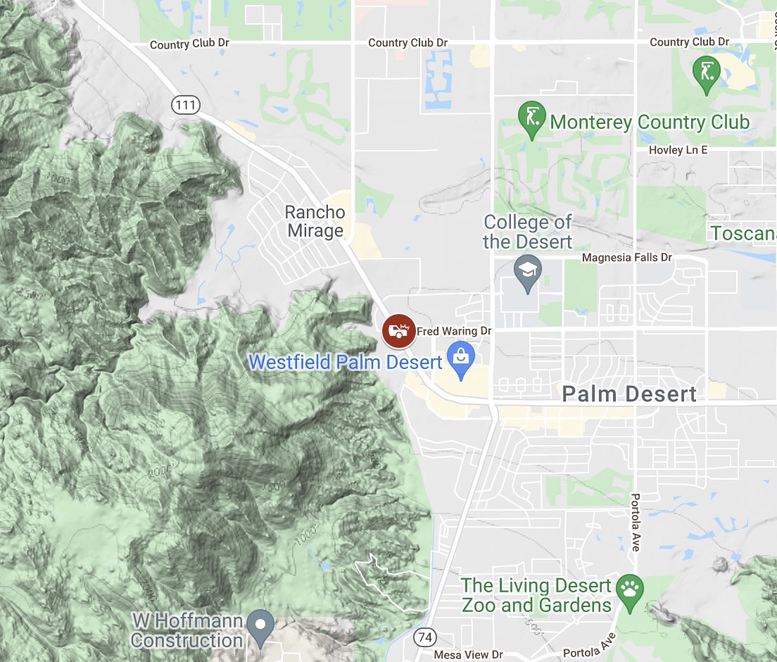CALFIRERRU's tweet photo. Traffic Collision w/Extrication: RPT@ 4:33 A.M. HWY 111 X Fred Waring Dr. in Palm Desert. Two vehicles, with three victims; two victims perished at the scene and one victim with serious injuries was transported by ground ambulance. RSO is investigating. #FredIC https://t.co/RcSuhhH8zU