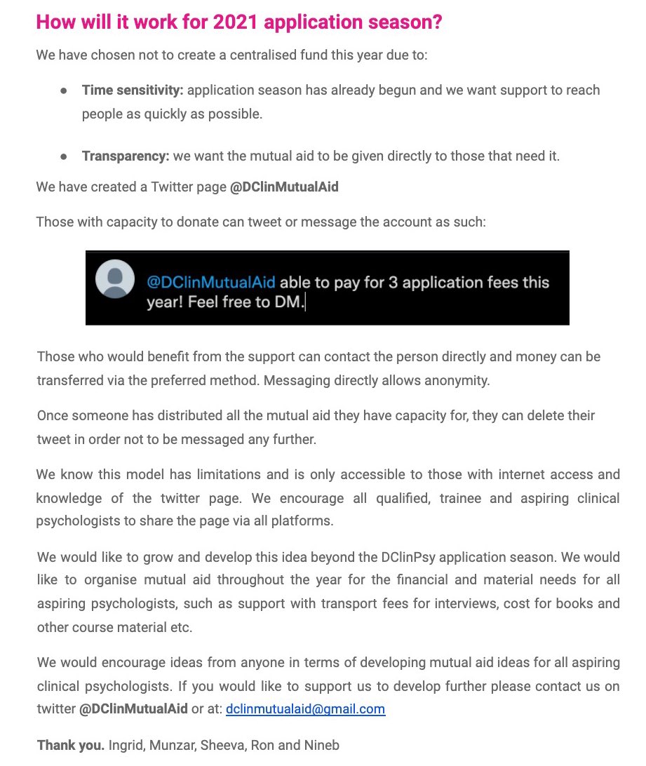 DClinMutualAid's tweet photo. Mutual aid support group for the DClinPsy application fee. 

• No burden of proof. 
• Solidarity not charity.
• Attempting to address the systemic barriers to training. 

Contact: dclinmutualaid@gmail.com
or via DM https://t.co/YYtbI9iEpJ