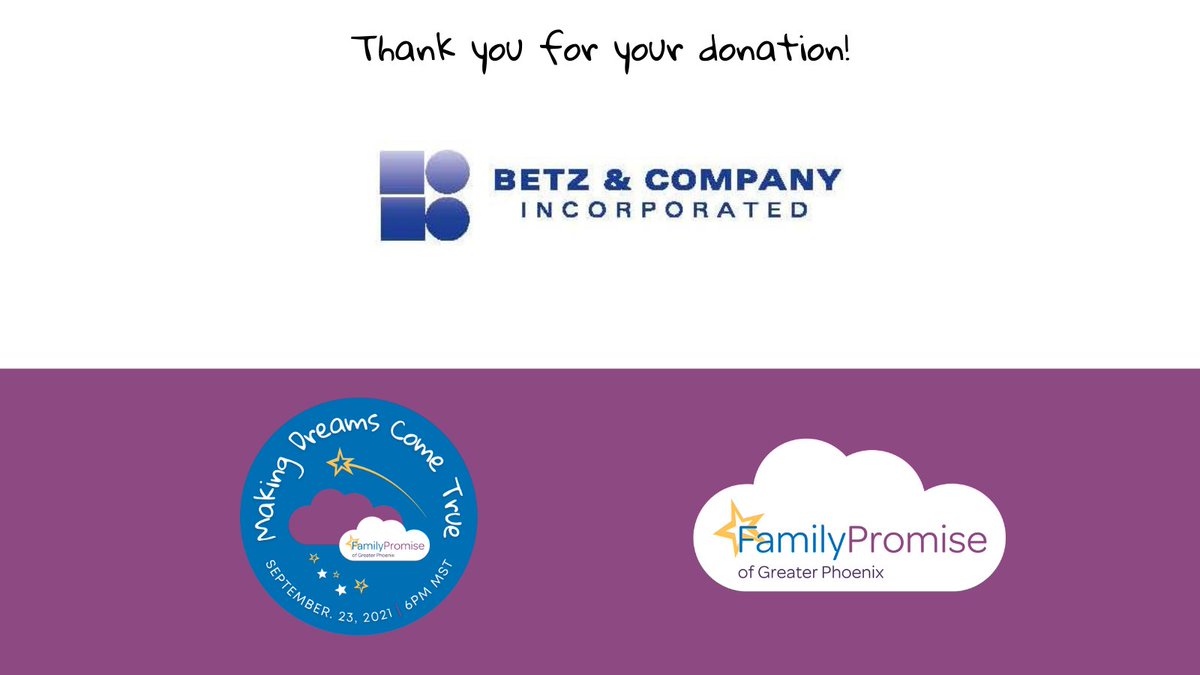 Betz &amp; Company has been "Partnering the Community….Raising People &amp; Money" for more than 25 years. 😀 Thank you Betz &amp; Company for helping our Making Dreams Come True virtual event be a success! 💗  
#betzandcompany #thankyou #communityhelp