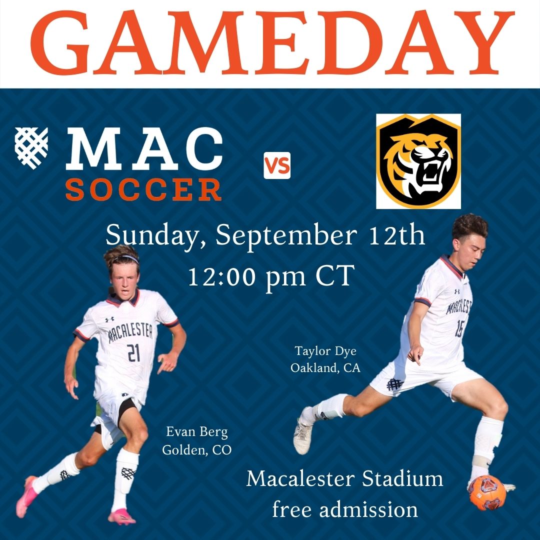 MacalesterMSOC's tweet photo. GAMEDAY!!!

⚽ #MACsoccer
📆 Sept. 12th
🆚  Colorado College
⌚ 12:00pm
🏟️ Macalester Stadium (St. Paul)
🎟️ Free Admission
📹 https://t.co/VWAny6YDD7 https://t.co/L2A2WALqoh