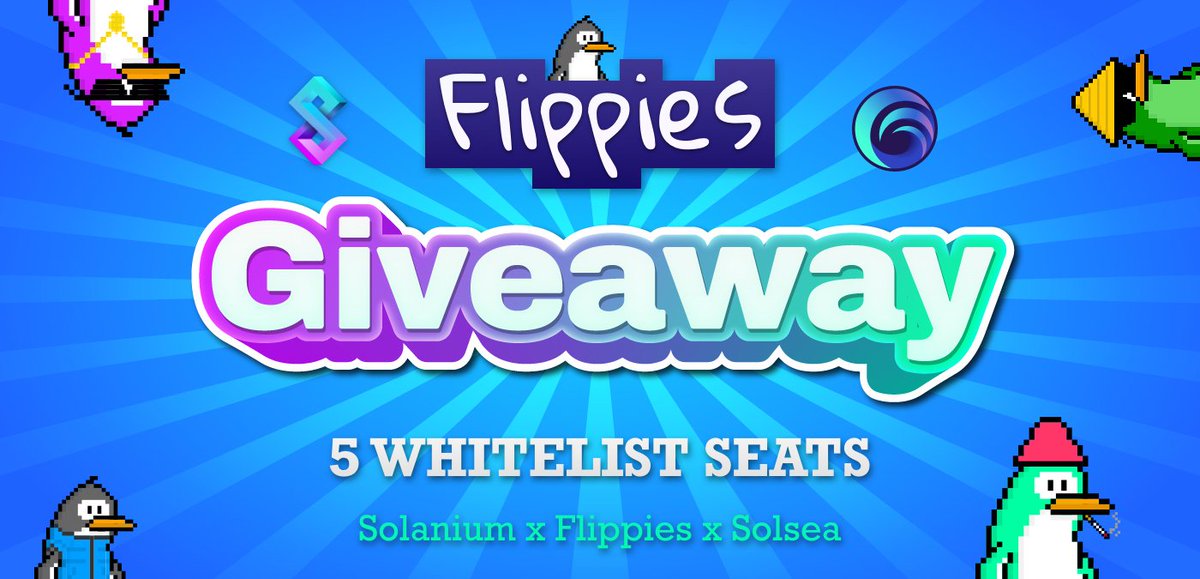 Solanium is proud to partner up with SolSea - Solana NFT marketplace! Flippies will be waddling there!

We’re giving out 5 Flippies whitelist slots to our community:
1. Follow <a href="/FlippiesNFT/">Flippies NFT 🧊🧊</a> <a href="/SolSeaNFT/">SolSea</a> 
2. Comment which Flippies you like the most and tag two friends in your tweet!