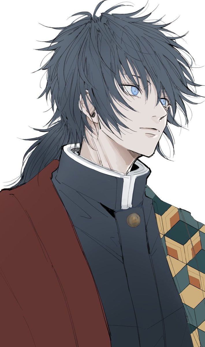 tomioka giyuu 1boy male focus demon slayer uniform solo blue eyes long hair white background  illustration images