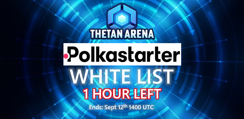 1 HOUR LEFT, get off your couch! Put the remote down! Stop googling celebrities and register <a href="/polkastarter/">Polkastarter</a> Whitelist!

Whitelist form: forms.gle/Jq7G4yCbEzBTKD…

Whitelist Article.
medium.com/@ThetanArena/t…

 ends TODAY at 1400 UTC

Ends TODAY at 1400 UTC$POLS $THG #BEP20 E