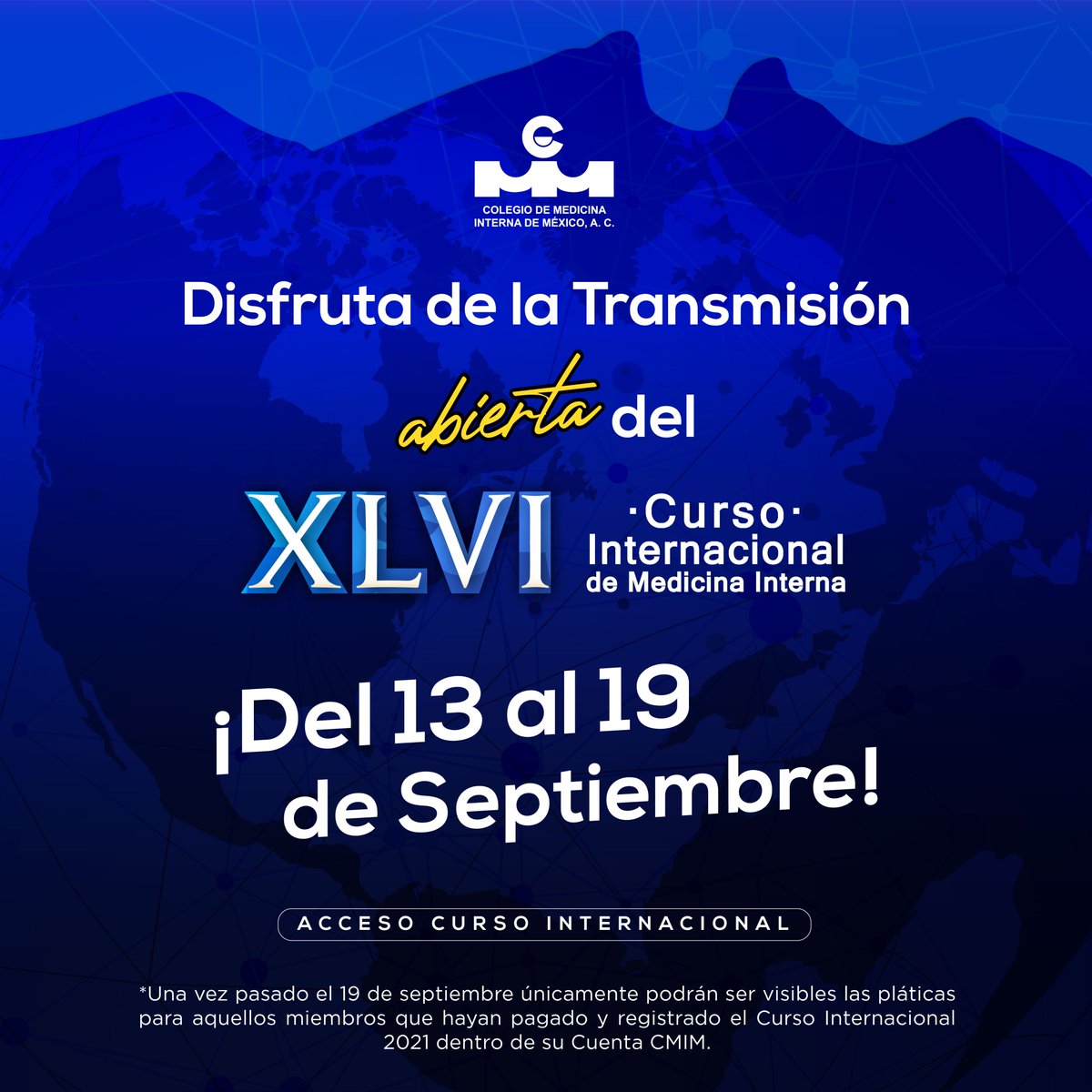 CMIMorg's tweet photo. No lo olvides, a partir de mañana y hasta el 19 de septiembre, disfruta de la transmisión abierta del Curso Internacional de Medicina Interna 2021. 
Únete en nuestra página web https://t.co/4pjfMTJ1CO  
#uncolegioconliderazgoacadémico #cmim2021 #cmim #internistas #medicinainterna https://t.co/VW17ZD4jnu