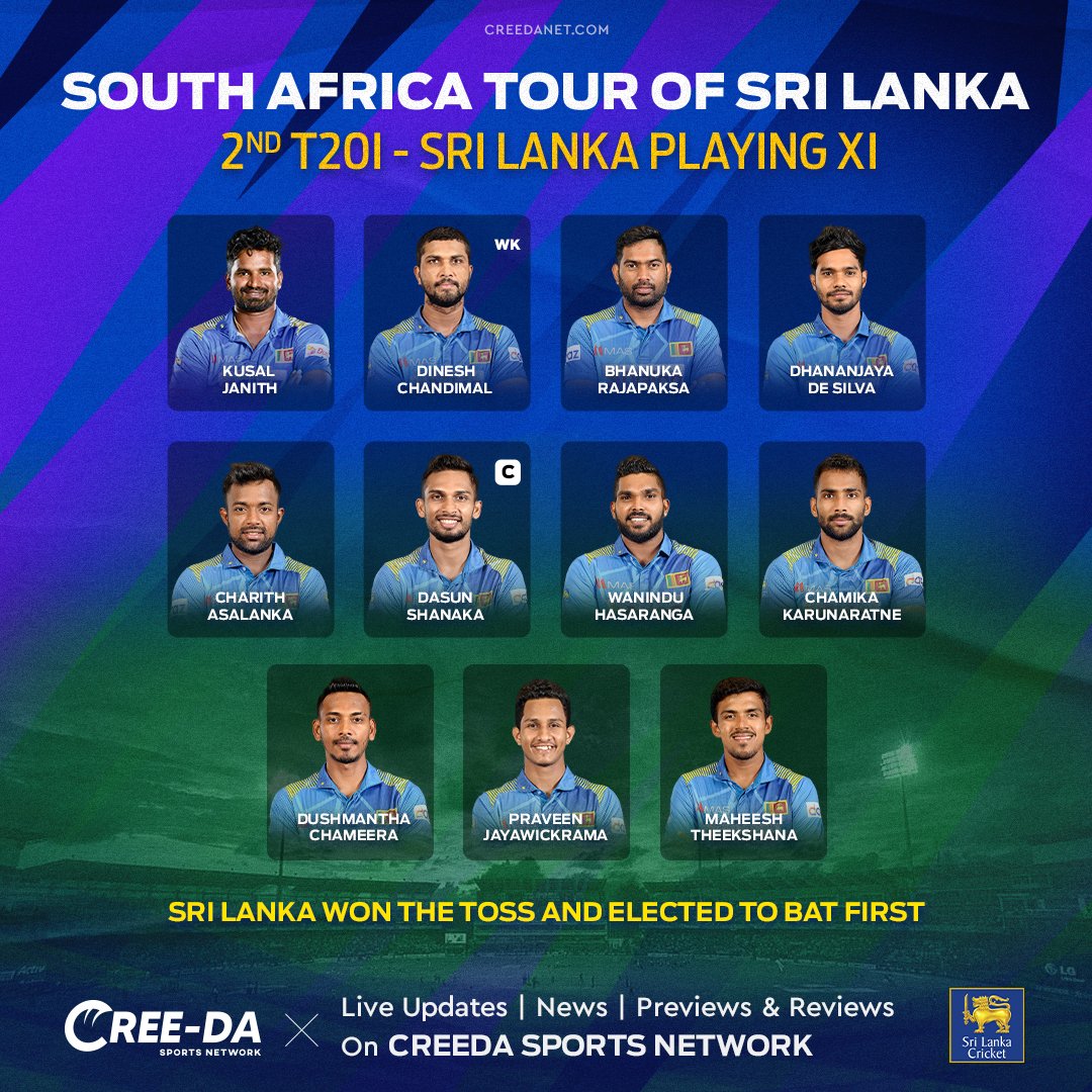 CreedaNetwork's tweet photo. KJP back in the Side 🦁
T20I Debut for Praveen 🇱🇰

Avishka &amp; Akila Out ❌

#Creedanet #SLvsSA2021 https://t.co/goEXktweAa