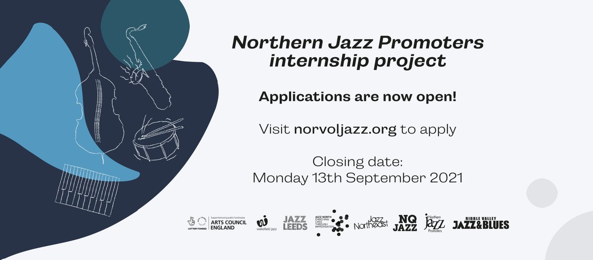 Applications for the 4 Northern Jazz Promoters paid internship positions are open until 12 noon tomorrow.

norvoljazz.org/paid-internshi…

<a href="/nqjazzmcr/">NQ Jazz</a> <a href="/jazz_leeds/">JazzLeeds</a> <a href="/jazznortheast/">Jazz North East</a> <a href="/NFOJAiM/">Newcastle Festival of Jazz and Improvised Music</a> <a href="/wakefieldjazz/">Wakefield Jazz</a> <a href="/JazznGeoff/">Ribble Valley Jazz & Blues gigs</a> <a href="/jazz_north/">Jazz North</a> <a href="/RVJazzFest/">Ribble Valley Jazz & Blues Festival</a> <a href="/RVJazzblues/">Ribble Valley Jazz & Blues Club</a>
