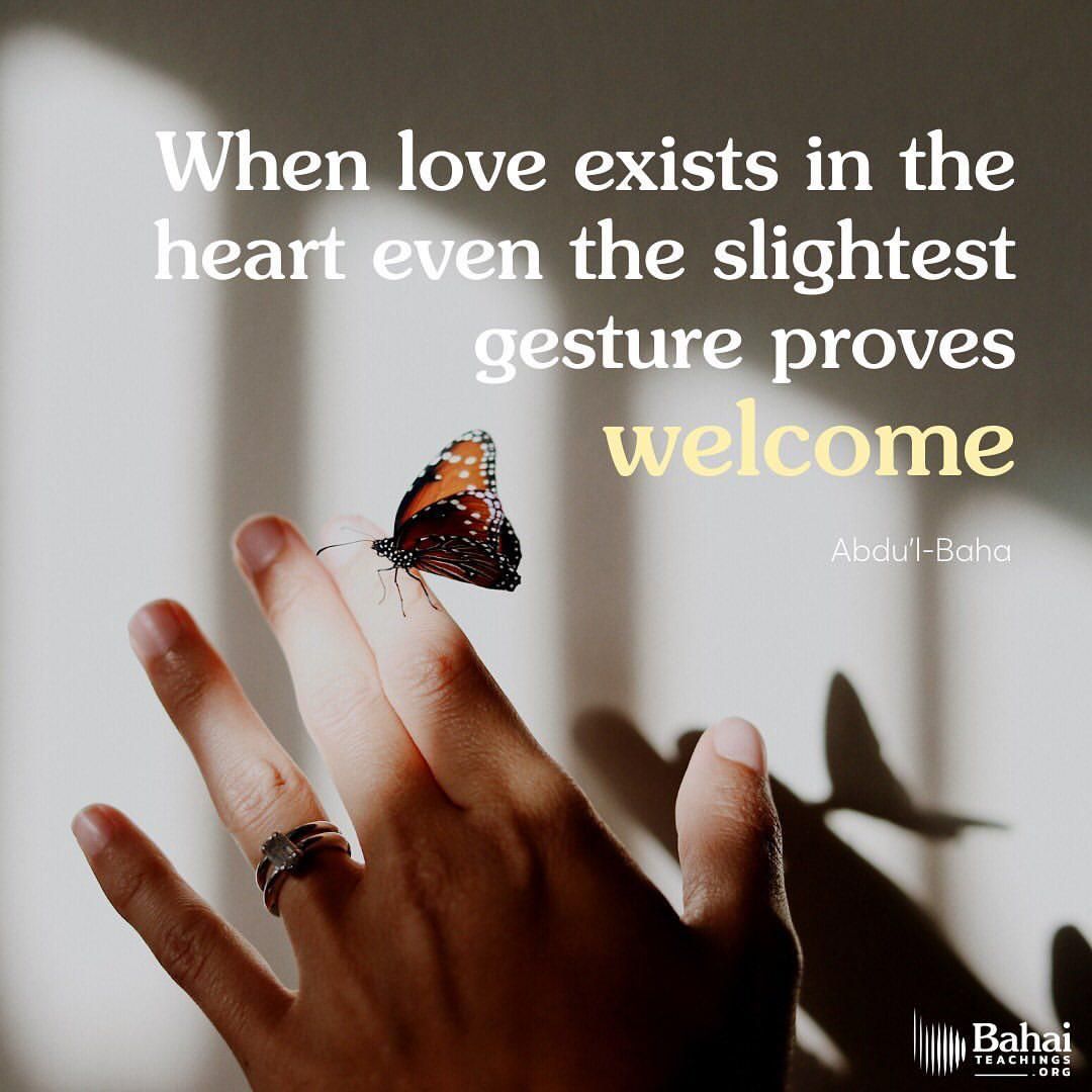 Bahai_Teachings's tweet photo. When love exists in the heart even the slightest gesture proves welcome. - Abdu'l-Baha⁠⠀

#bahai #spirituality #love #kindness https://t.co/80LYS86SCo