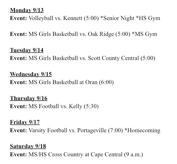 This Week’s Athletic Events!