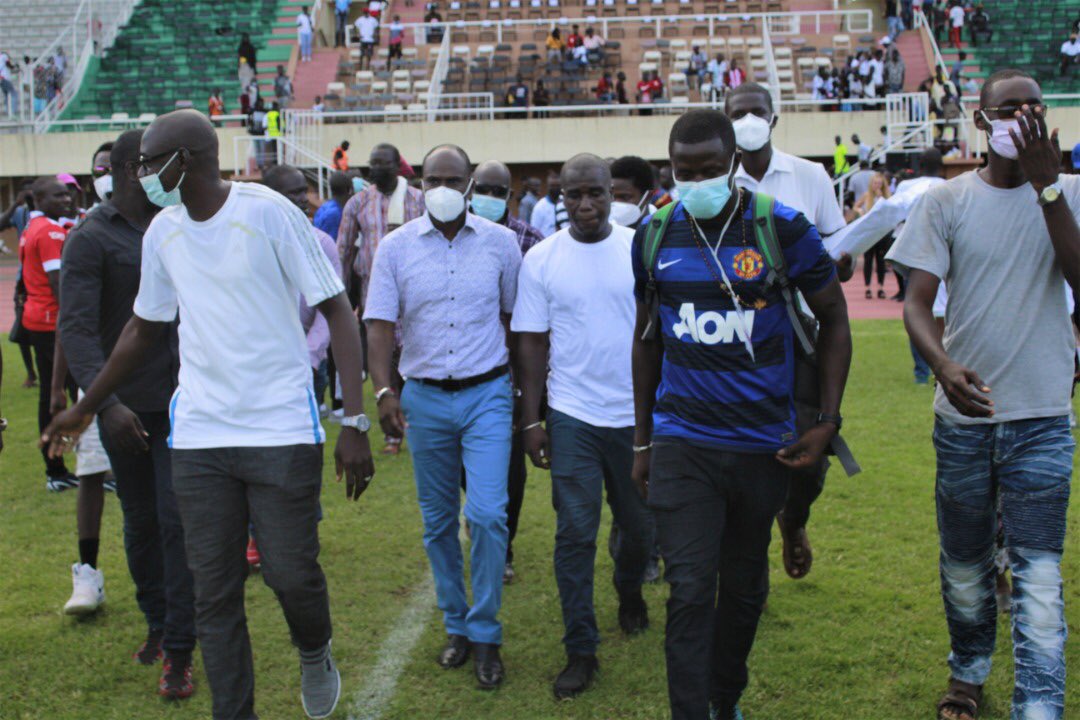 turnaround_2021's tweet photo. Essa Mbye Faal was at the Stadium and witnessed Fortune FC's emphatic 3-0 win over ES Setif. After the game, Mr Faal congratulated the players for their historic victory and encouraged them to continue to work hard. Meanwhile Essa Mbye Faal is continuing to visit different..... https://t.co/8hka2ObM2t