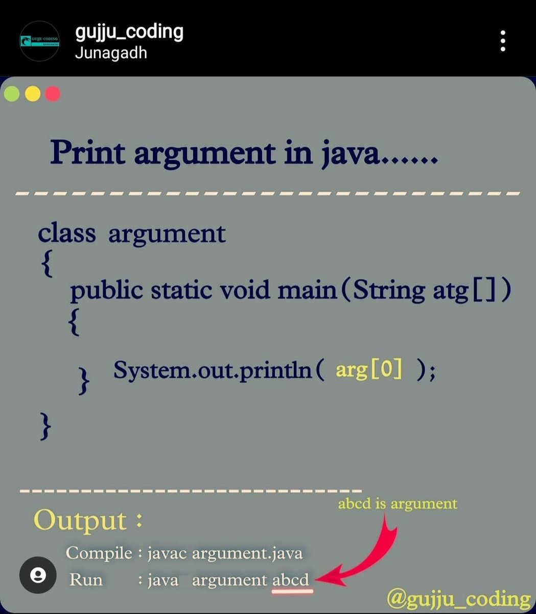 Gujju_Coding's tweet image. Print argument in java
.
#javapost #javaquestion #javaprogramming #javalanguage #java #java_argument #javaargument #instapost #instaviral #instapost #technology #tech #techno #techhouse #techie #technique #techy #technomusic #technicalanalysis #technics #technews