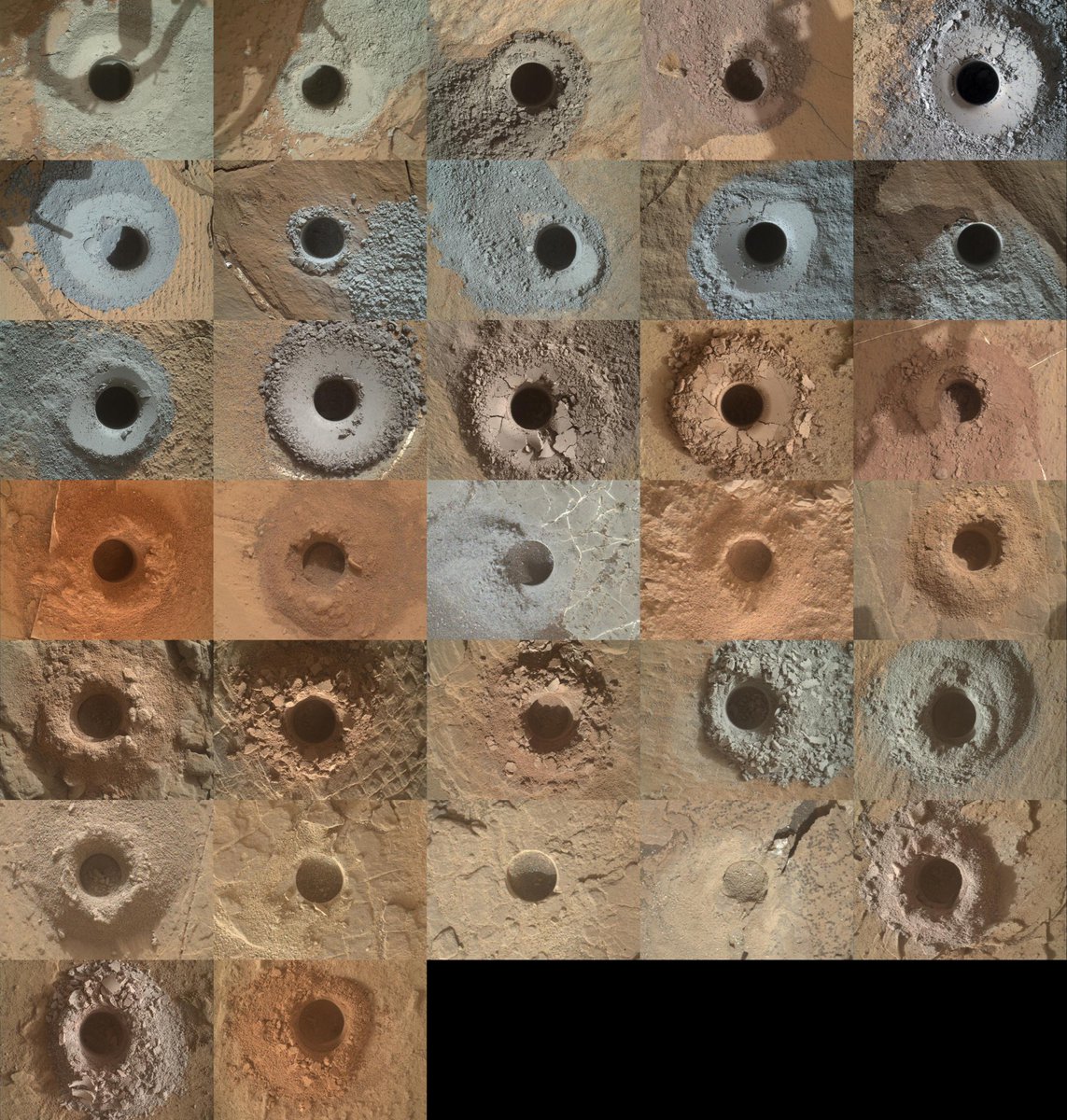 totalspace360's tweet photo. NASA’s Curiosity rover’s 32 drill holes! https://t.co/Y1E2flJTgb