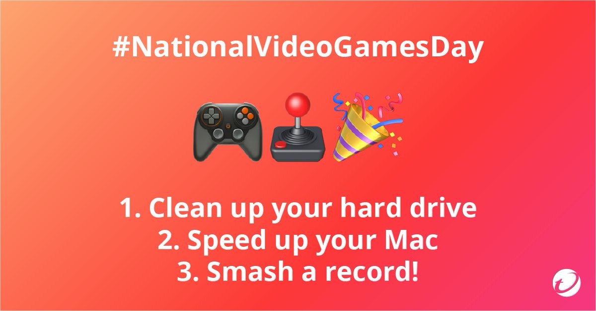 TrendMicroHome's tweet photo. Happy National Video Games Day! 🎮🎉TODO list:
1) Clean up your hard drive
2) Speed up your #Mac with Cleaner One Pro👉https://t.co/SOBy2QmhEM
3) Smash a record! 🏆

#NationalVideoGamesDay #Speedup #CleanerOnePro #Mac #Apple #gamergirl #GameFi #GameNFT #gaming #Razer https://t.co/n4wBE1wBfD