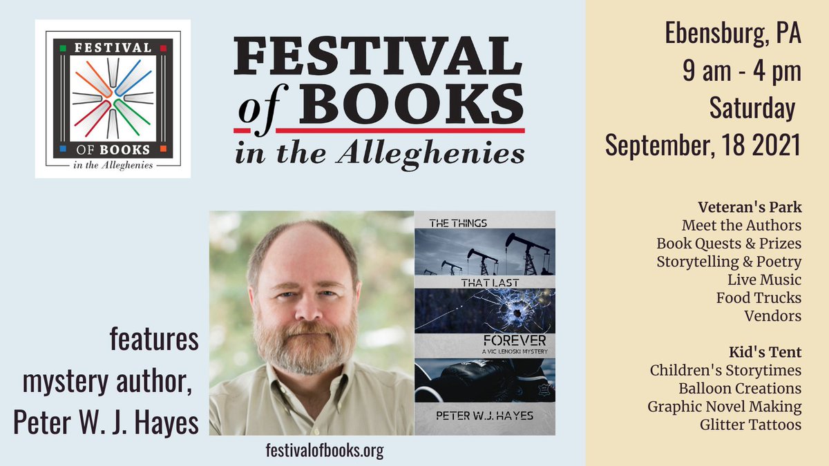 ARFBooks's tweet photo. Meet UK-born Peter W. J. Hayes at the Festival of Books, Ebensburg, 9/18, author of the Silver Falchion-nominated Pittsburgh Trilogy. https://t.co/dUmdmfXf5v #mysterybooks #goodreads #amreading https://t.co/fNwEvZn6xd