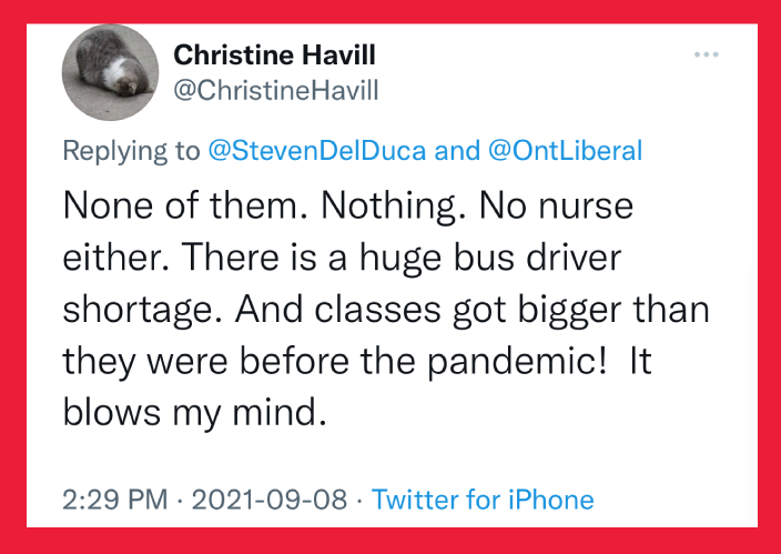 StevenDelDuca's tweet photo. We're asking Ontarians to tell us what they're seeing in their schools. Doug Ford had $750 million in federal funds to create smaller class sizes, improve ventilation, hire bus drivers, and support staff for our kids & teachers. How did he spend that money?
#NoSafeReturn #onpoli https://t.co/qVEBiolz0w