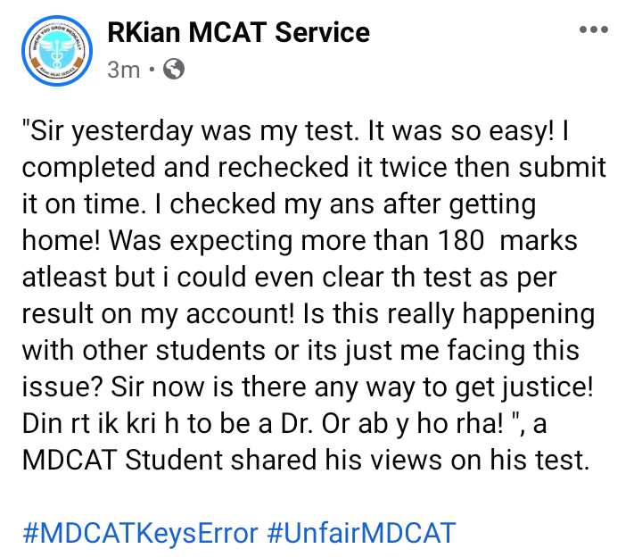 rkianservice's tweet photo. #MDCAT student review on his test.
#MDCATKeysError #UnfairMDCAT
#OneNationOneMDCAT https://t.co/zLM931W9dz