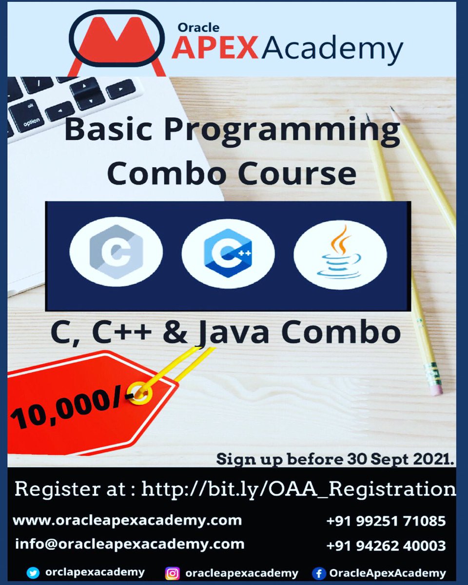 orclapexacademy's tweet image. Get a chance to learn #cprogramming , #cppprogramming and #corejava at just 10,000/-. Register here: bit.ly/OAA_Registrati…. #students #bca #mca #programming #careers #ITjobs #upskill