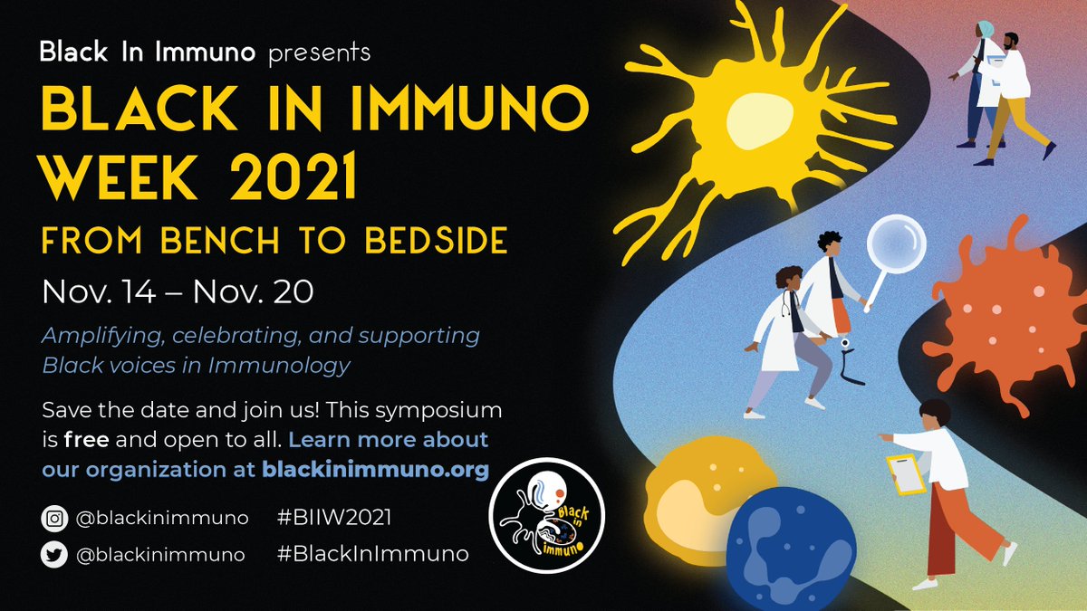 Black In Immuno Week is back on Nov 14-20 2021

We will celebrate the scientific contributions of Black scientists in immunology From Bench To Bedside &amp; discuss advocacy work to improve our communities

RT &amp; Sign up to get notified when registration opens blackinimmuno.org/biiw2021
