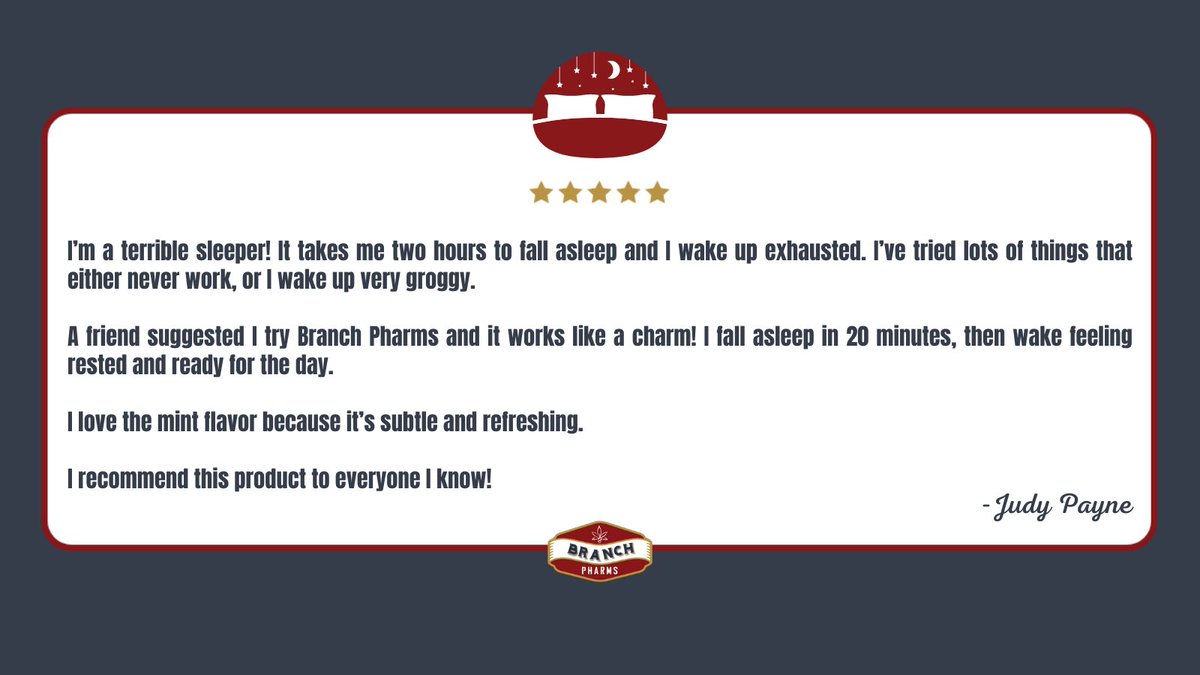 BranchPharms's tweet photo. It’s been said sleep is the most basic form of self-care, and our customer Judy has been resting well since adding our CBD oil to her bedtime routine almost two months ago.
.
.
#branchpharms #cbdreview #naturalsleepaid #rest #recovery #SelfCareSunday #sweetdreams https://t.co/EnzheDgHyv