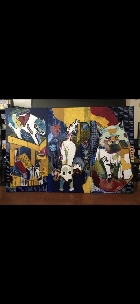 coffeegoddd's tweet photo. triptych of pets in acrylic https://t.co/Uy9ysuj3yX