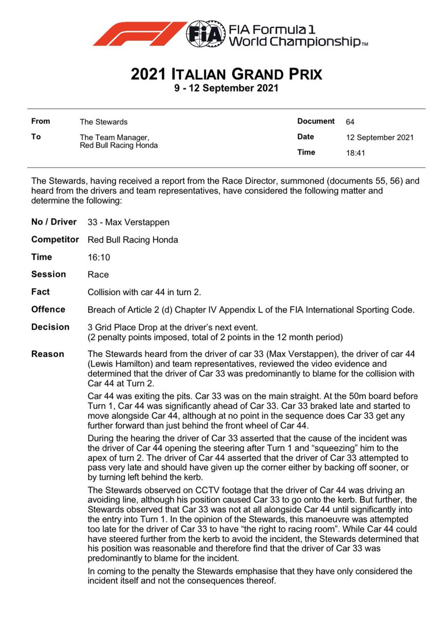 #ItalianGP
Sanción de tres posiciones en la parrilla de salida en Rusia para Max Verstappen, por causar colisión con Hamilton.
#F1xFOX #Formula1 #F1 #FelizDomingo