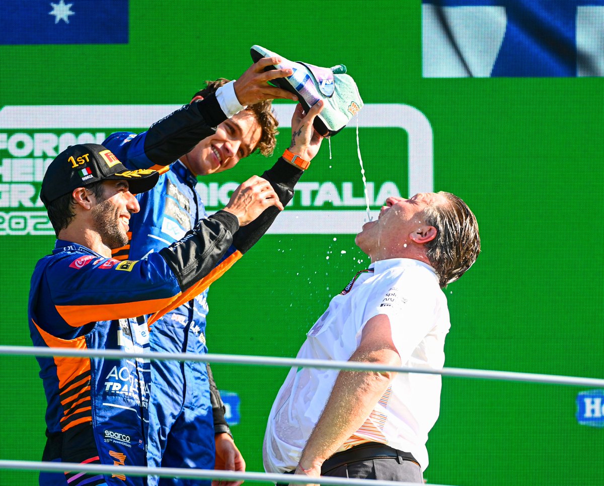 McLarenF1's tweet photo. Why have one shoey, when you can have three? 👟🍾

#ItalianGP 🇮🇹 https://t.co/OTPCa4FzRz