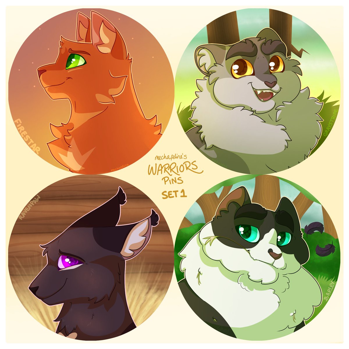 I finished my first set of 4 warriors pins - Firestar, Graystripe, Ravenpaw &amp; Barley. They're all up on my Redbubble store - redbubble.com/people/disaste…
RTs super appreciated! ♥️ #warriors #warriorcats #wc #firestar #graystripe #ravenpaw #barley #mechafeline