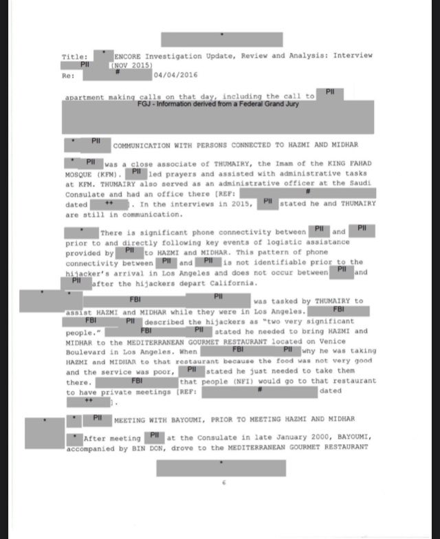 ElleLatham's tweet photo. The @FBI 9/11 report with a million redactions of relevant information reads like a weird ad for Mediterranean Gourmet Restaurant on Venice Blvd in Los Angeles. 🤷🏼♀️ https://t.co/pxfbhpKtCO #911Report #SundayThoughts #MediterraneanGourmet #911Anniversary #RedactedReport https://t.co/4Ig9EMxgSG