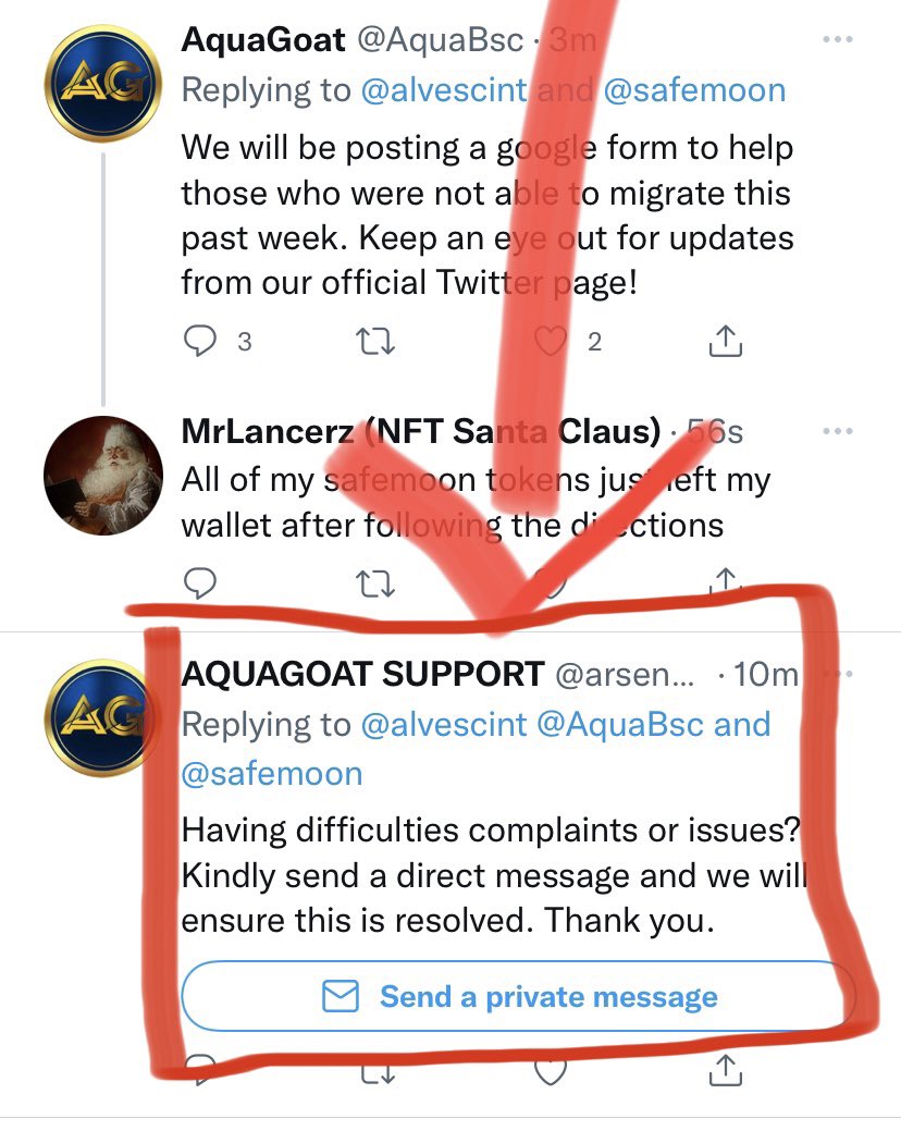 Maria60293910's tweet photo. ‼️‼️‼️ALERT‼️‼️‼️There is no AQUAGOAT SUPPORT ACCOUNT IN TWITTER‼️Use caution when contacting accounts that say they are from AQUAGOAT. The twitter account outlined in the red box is FAKE‼️‼️ @AquaBsc @jhunehl @King_Jamie03  Join AquaGoat on TELEGRAM or wait for official updates https://t.co/JEAR7gfRjS