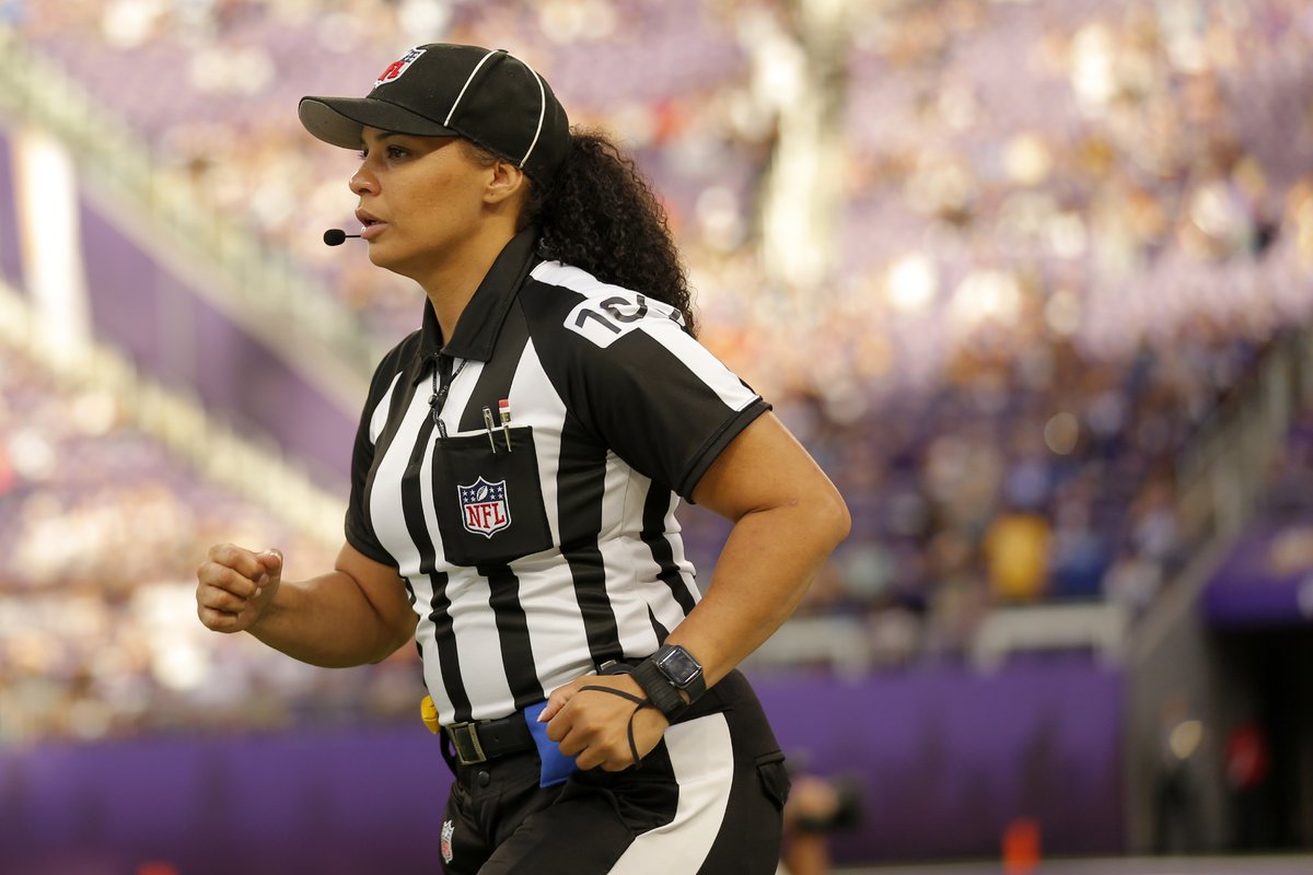 BleacherReport's tweet photo. Maia Chaka will become the first Black woman to officiate an NFL game 👏 https://t.co/i9rRcBo2cz