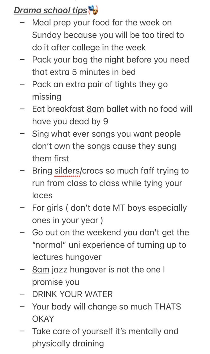 Seen someone do this for uni freshers so thought I’d give my top tips for 1st year drama school students x