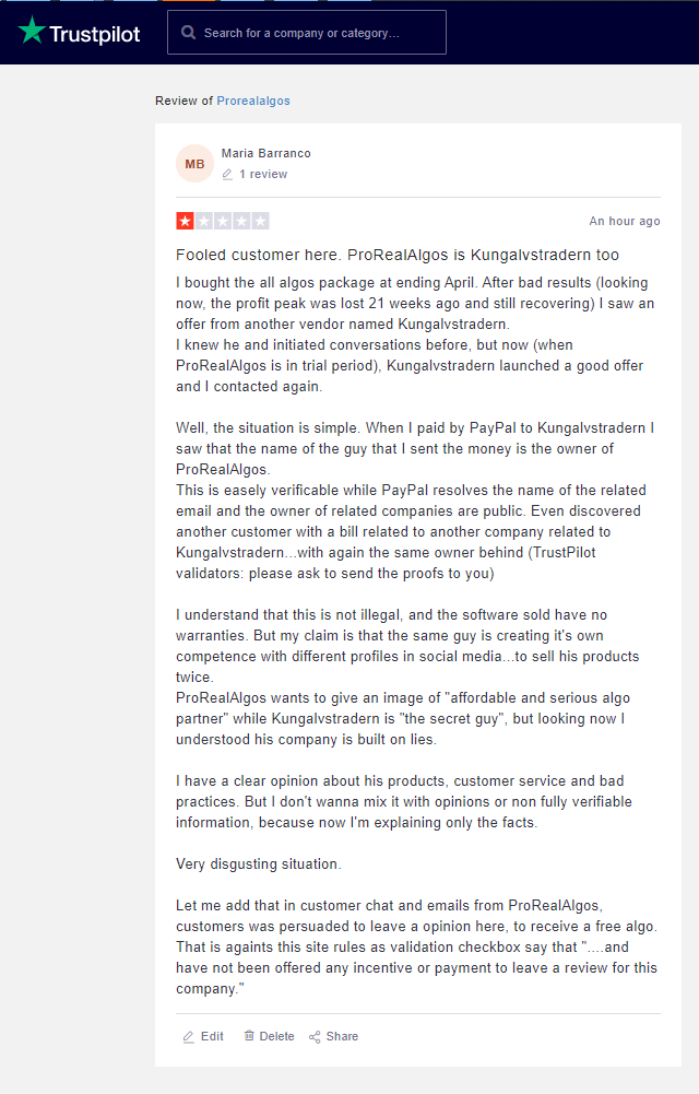 Maria Barranco (@mariaba75974960) on Twitter photo Hello <a href="/kungalvstradern/">Kungälvstradern</a>, <a href="/prorealalgos/">ProRealAlgos</a>. A non valid answer mean the distribution of the videos and images showing it.
I'm not the only one who noticed.
trustpilot.com/reviews/613e1d… Hello <a href="/kungalvstradern/">Kungälvstradern</a>, <a href="/prorealalgos/">ProRealAlgos</a>. A non valid answer mean the distribution of the videos and images showing it.
I'm not the only one who noticed.
trustpilot.com/reviews/613e1d…