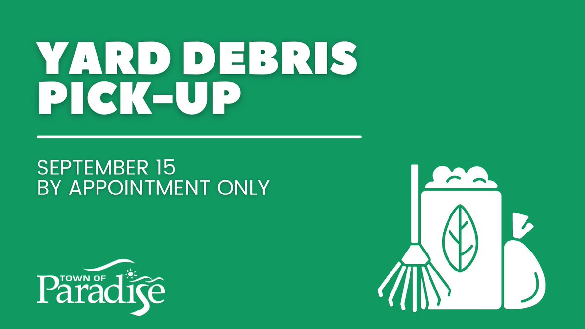 townofparadise's tweet photo. 🚛With the aftermath of Hurricane #LarryNL, the Town is offering a free curb side pick-up for yard debris on Wed, Sept 15. It is by appointment only. 
To schedule an appointment, call 782-3577. All materials must be tied in maximum 4ft bundles.
https://t.co/A4aGyUoYc8 https://t.co/Fa7eUwPu07
