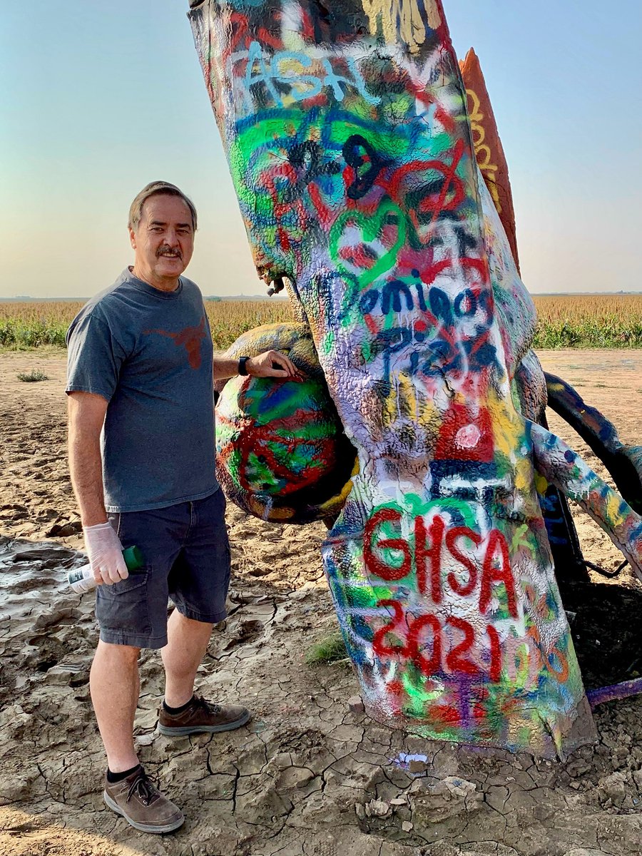 GHSAHQ's tweet photo. .@TAPence former @TxDOT Traffic Safety Section Director and a member of GHSA’s Consulting Services Initiative team, shows his support for #GHSA2021 on a stop at Cadillac Ranch in Amarillo, Texas on his way to the Annual Meeting! 🚗🖌️🎨 https://t.co/thvxTqBrK5