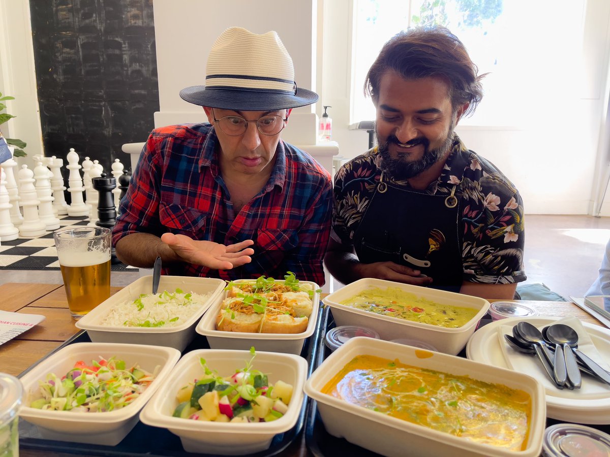 SimonMajumdar's tweet photo. He may be bloody useless at #simonstares, but @nikhil_merchant is making the very best Indian food @imlieats in Whittier. Congratulations, mate. Now work on that stare. https://t.co/vIFIVqF9a7