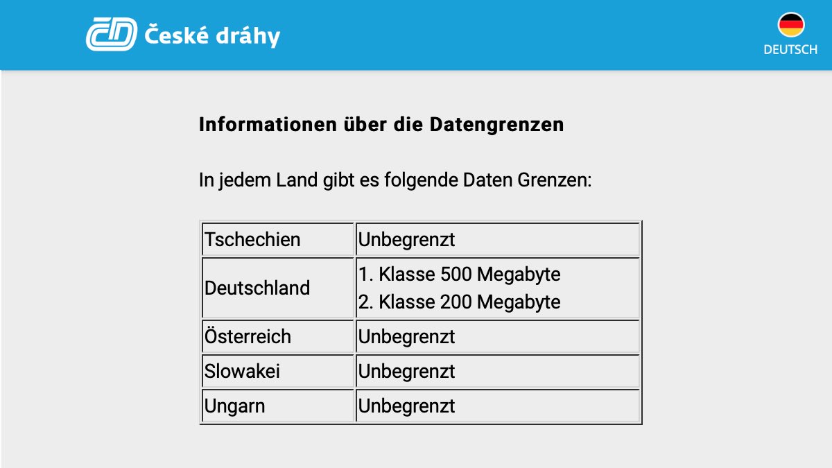 Startseite, wenn man sich in einem Zug der tschechischen Bahn ins WLAN einloggt…
