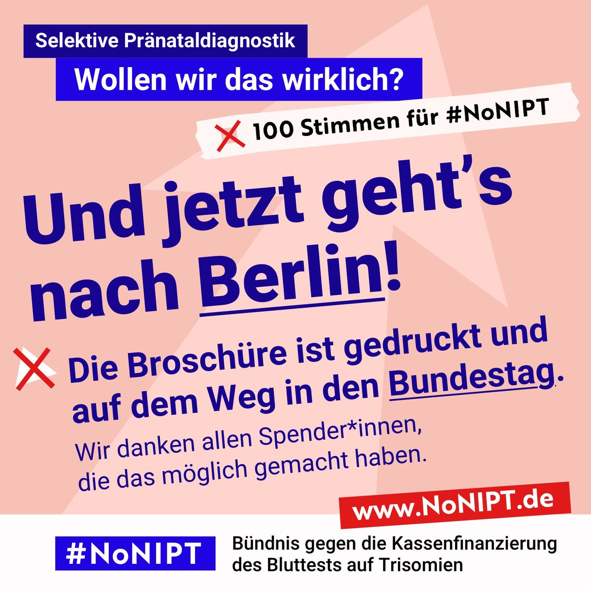 NoniptD's tweet photo. Unsere Broschüre „Selektive Pränataldiagnostik – wollen wir das wirklich?“ ist gedruckt und auf dem Weg in die Postfächer der Bundestags-Abgeordneten, mit allen 100 Stimmen für #NoNIPT. DANKE an alle Spender*innen! #InklusionStattSelektion #Downsyndrom https://t.co/YsUMw38LGW