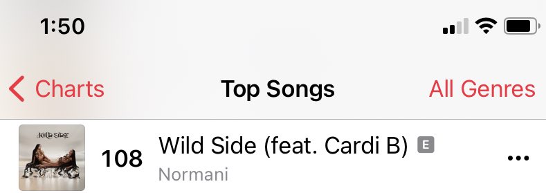 NormanisInfo's tweet photo. Apple Music US: Normani 🖤

#108(+13) “Wild Side” https://t.co/ctQJJ3wzeS