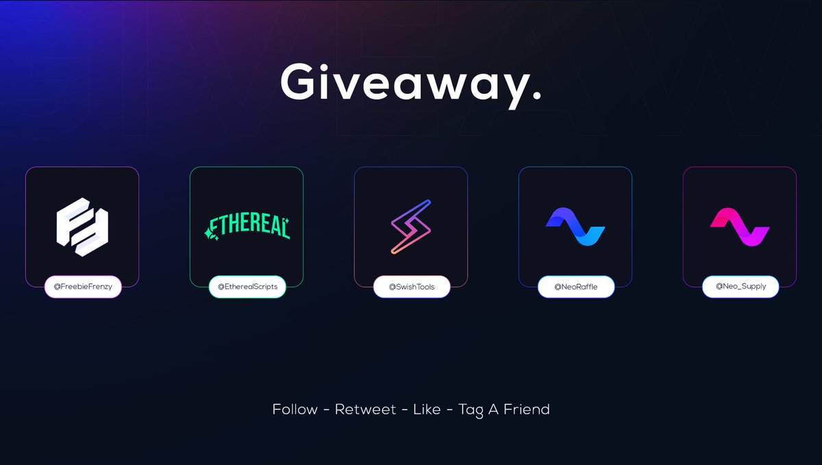 Giveaway Time! 🎉

Teamed up with a couple friends to offer 🎁

<a href="/FreebieFrenzy/">Freebie Frenzy (Freebie King 👑)</a> ~ 1x Free Monthly
@Etherealscripts ~ 1x Free Monthly 
<a href="/SwishTools/">Swish</a> ~ 1x Beta Key 
<a href="/NeoRaffle/">NeoRaffle</a> ~ 1x Renewal Key 
@Neo_supply ~ 1x invite 

Like + Follow To Enter! 🚀

Ends in 48 hours, goodluck 🍀