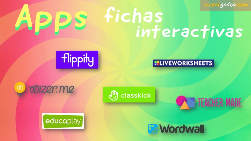 Estas son algunas apps online para crear fichas interactivas que podrás utilizar en tus clases online (o presenciales), para convertirlas en sesiones más dinámicas.

<a href="/flippitynet/">Flippity</a> 
#Liveworksheets 
<a href="/wizerme/">Wizer.me</a> 
<a href="/Classkick/">Classkick</a>
<a href="/EDUCAPLAY/">Educaplay (español)</a>
@MyTeacherMade
<a href="/getwordwall/">Wordwall</a>

#claustrovirtual #TIC