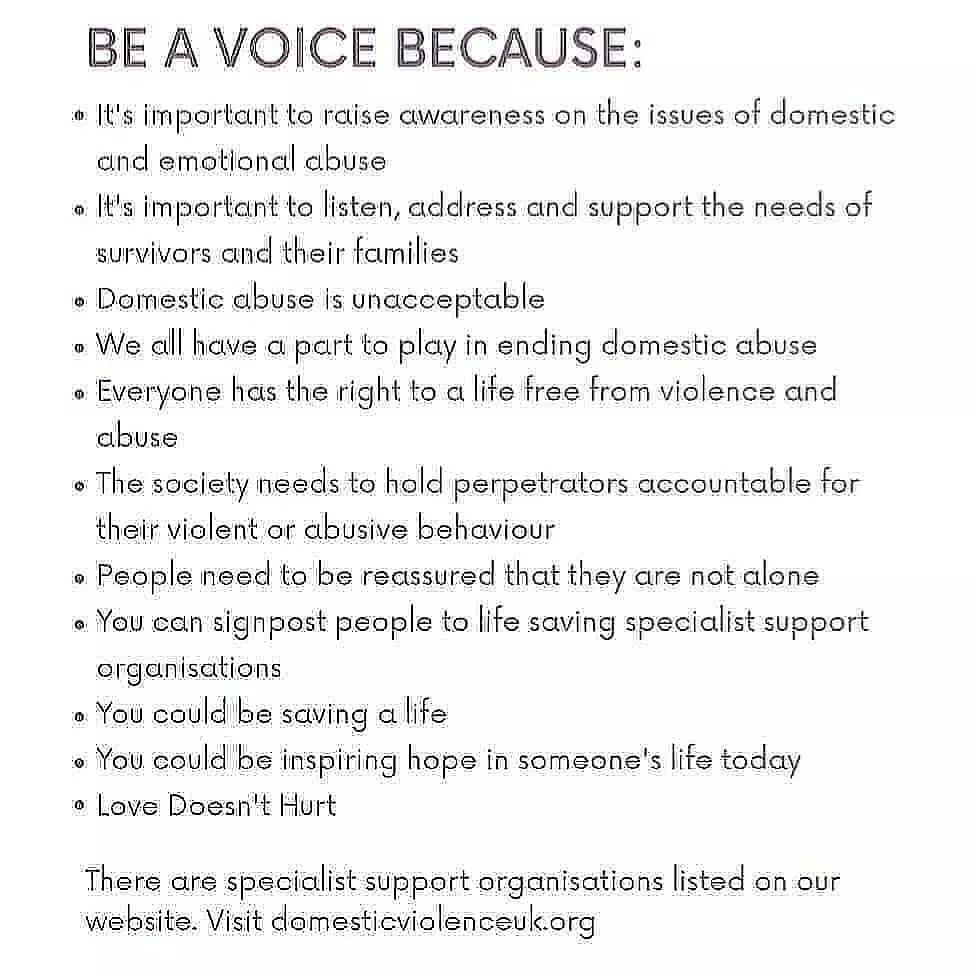 thiukorg's tweet photo. Be a voice because:

It's important to raise awareness on the issues of domestic and emotional abuse

It's important to listen, address and support the needs of survivors and their families

Domestic abuse is unacceptable

We all have a part to play in ending domestic abuse.... https://t.co/IdFHqFXUM0