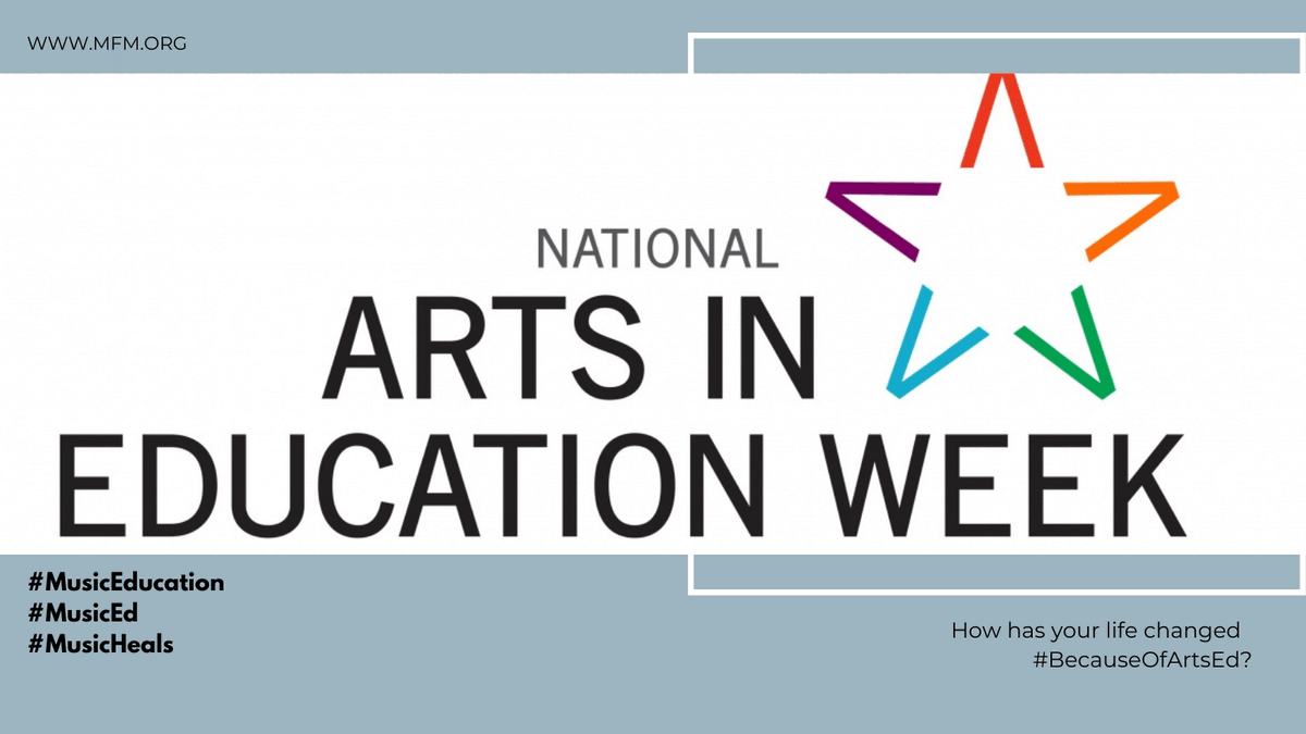MusicForMinors's tweet photo. Today is the start of #NationalArtsEdWeek. This week, the field of #artseducation joins together to tell the story of the impact of the transformative power of the arts in education. How has your life has been impacted #BecauseOfArtsEd? @Americans4Arts #MusicEd #MusicHeals #MFM https://t.co/bazVCkaqcT