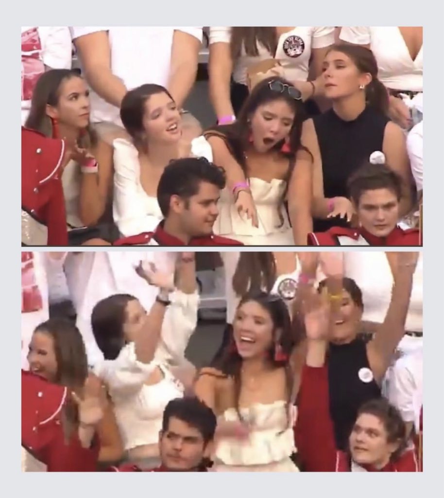 Mallory may not be a football fan, but she is a fan of the camera and Arkansas. Mallory, Kaitlyn, Natalie, and Anna made the Jumbotron at the Arkansas game.