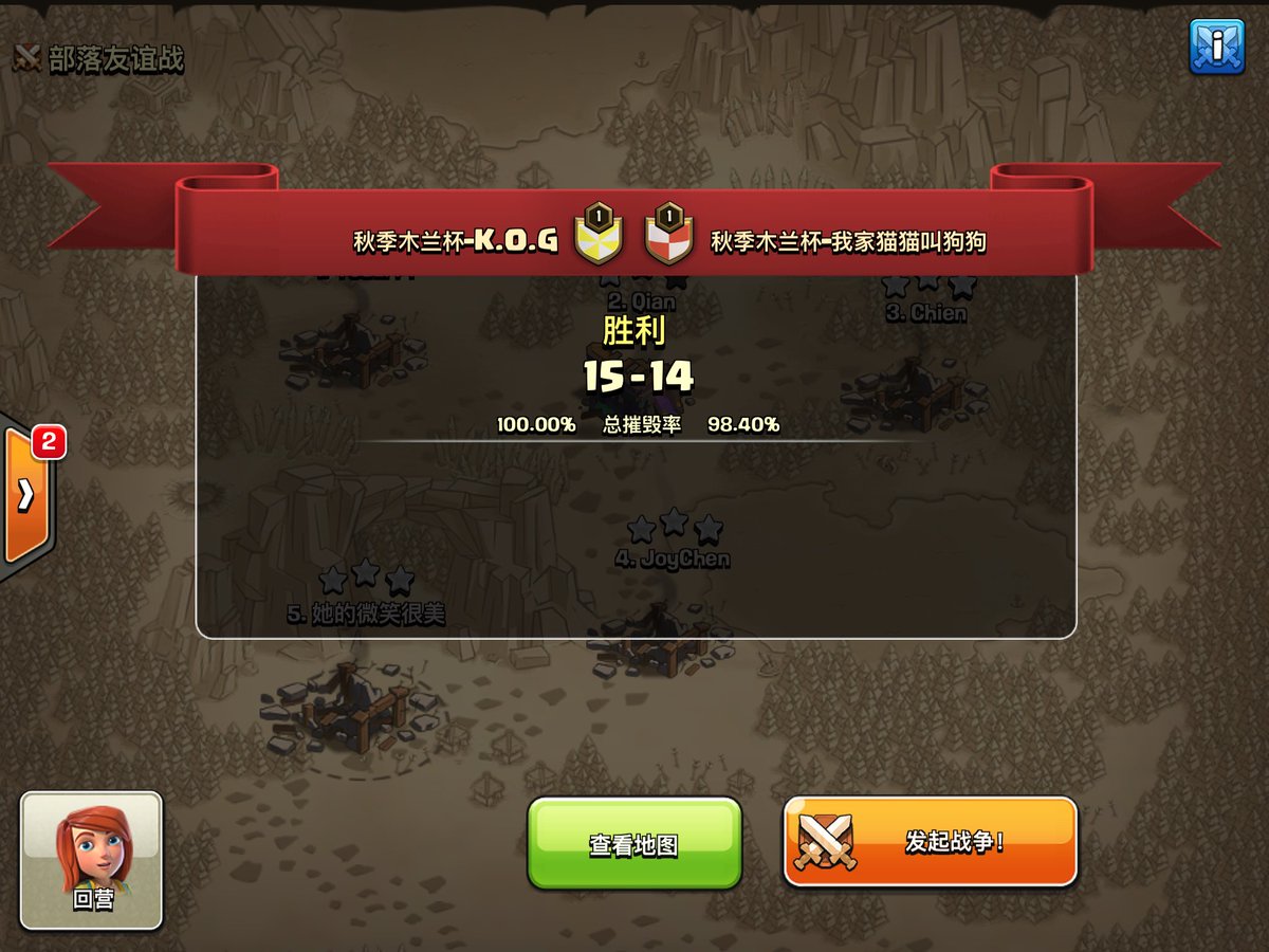 Mulan Cup

Triple by:
<a href="/Chien_CoC/">Chien</a> 
<a href="/Snowball_coc/">Snowball</a> 
<a href="/Youzi_Pi/">Youzi Pi</a> 
@PetrichorChen23 
<a href="/Qian_CoC/">Qian</a>