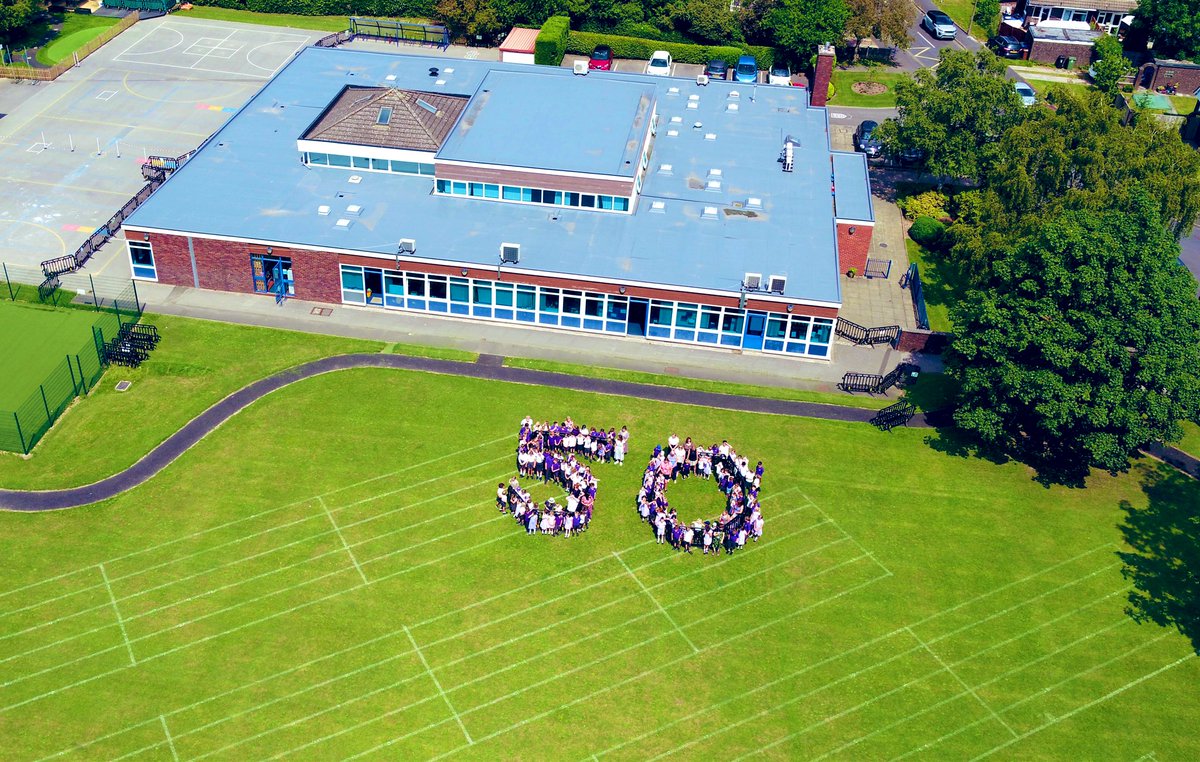 LadybrookPriSch's tweet photo. Can you tell how old our school is? We had fun in the sunshine in July posing for our photo whilst the drone flew overhead! https://t.co/Ob60p4fRF3