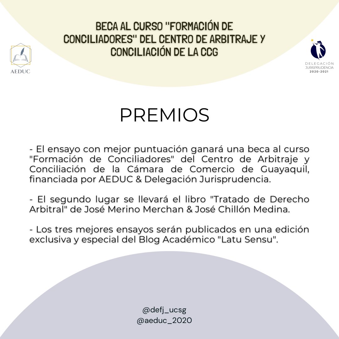 DEFJ_UCSG's tweet photo. ‼️A CONTINUACIÓN DETALLAMOS LOS PASOS PARA OBTENER LA BECA ACADÉMICA AL CURSO “FORMACIÓN DE CONCILIADORES” DEL CENTRO DE ARBITRAJE Y CONCILIACIÓN DE LA CÁMARA DE COMERCIO DE GUAYAQUIL 📚⚖️ https://t.co/XEKJxI0MKm